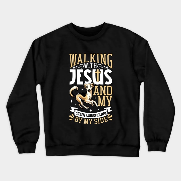 Jesus and dog - Silken Windhound Crewneck Sweatshirt by Modern Medieval Design